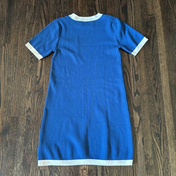 Sandro Blue and White Short Sleeve Knit Mini Dress - Picture 3 of 4